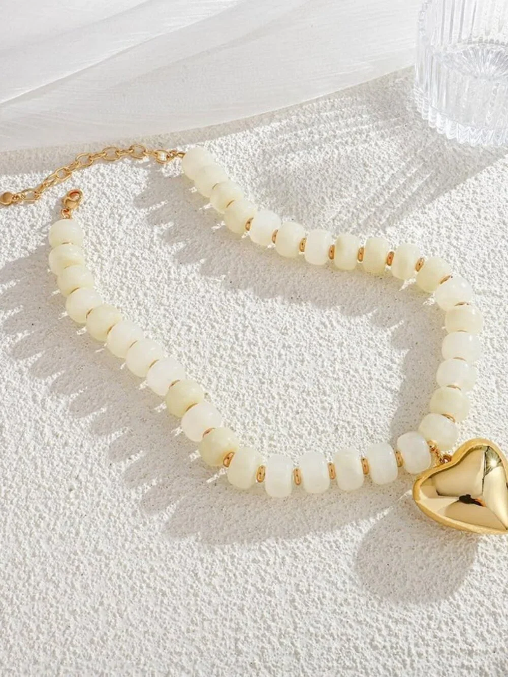 Chic Beaded Necklace for Women with Gold Heart Pendant - Stylish Jewelry